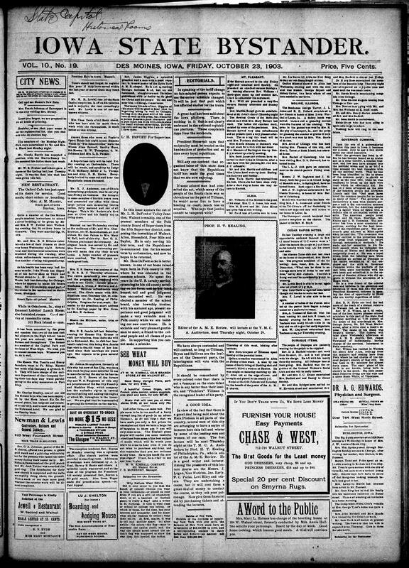 Contents include but are not limited to community news (Moline, Mt. Pleasant, etc.), Governor Cummins praised by Bystander, judge rules that Iowa anti-compact law is invalid, Odd Fellows parade, Iowa Supreme Court holds cigarette tax law as constitutional, Alaska boundary commission decides largely in favor of America, Russia threatens China if they side with Japan, and other topics.