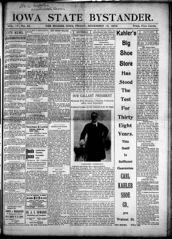 Contents include but are not limited to Governor Cummins wins Iowa election with overwhelming majority, President Roosevelt praised as a strong defender of human liberty, obituaries, community news (Burlington, Iowa City, etc.), Roosevelt urges Congress to approve the Cuban commercial treaty, Joseph G. Cannon unanimously chosen Speaker of the House, and other topics.