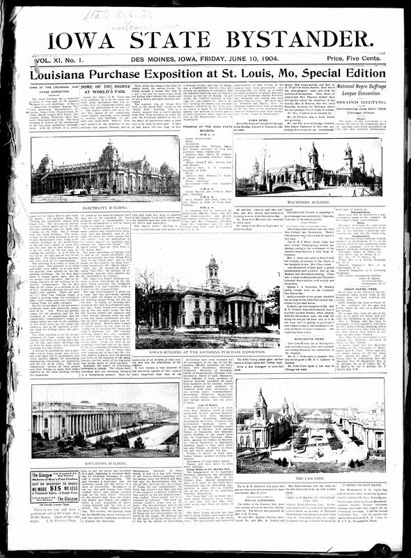 Contents include but are not limited to Louisiana Purchase Exposition, community news (Cedar Rapids, Albia, etc.), Iowa G.A.R. elect St. John as new commander, G.A.R. encampment concludes with an unfortunate electric trolley wreck injuring many, Governor grants requisition for Tom Dennison in diamond robbery, Iowa Cornell college to celebrate its 50th anniversary, Deneen wins Chicago Republic nomination for Governor, Russo-Japanese war news, and other topics.