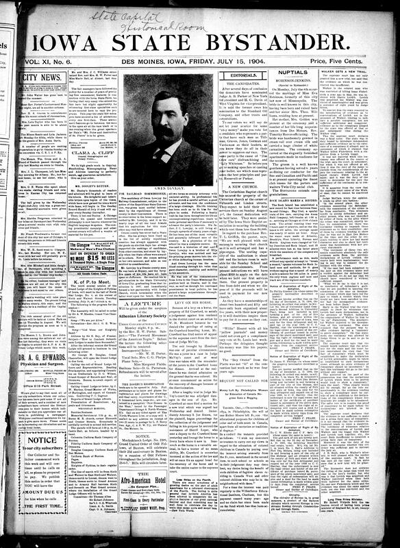 Contents include but are not limited to Railroad Commissioner candidate, Democrats nominate Parker/Davis who are criticized for "Jim Crow" policies, Corinthian Baptist church buys new property, fire arson attempt on Hawkeye minister and family, twenty killed and seventy hurt in Chicago train wreck, Democratic party resolutions, man saved from double suicide later takes arsenic, William Bryan followers may leave him, and other topics.