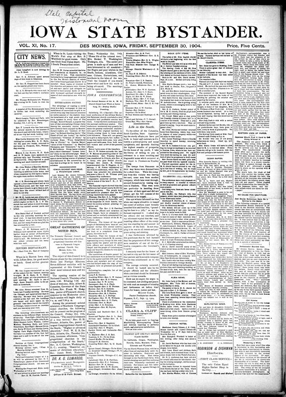 Contents include but are not limited to Iowa annual AME conference, community news (Burlington, Cedar Rapids, etc.), jury acquits young man of wife murder, prospector discovers two large coal veins near Hedrick, big fire at Keokuk causes major losses, man arrested for sending threatening letters to President Roosevelt, death of George F. Hoar, state health secretary warns of deadlier potential smallpox outbreak, and other topics.