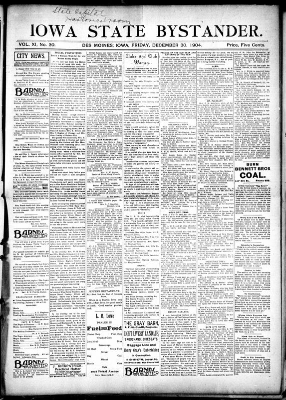 Contents include but are not limited to severe snowstorm in Des Moines disrupts many social festivities, Iowa Federation of Women’s Clubs, Bystander reflects on the upcoming New Year, community news (Mt. Pleasant, Gate City, etc.), massive fire devastates Sioux City's central business district, U.S. Attorney General sues alleged paper trust, Japanese forces capture Rihlung fort at Port Arthur, Czar Nicholas issues ambiguous reform, and other topics.