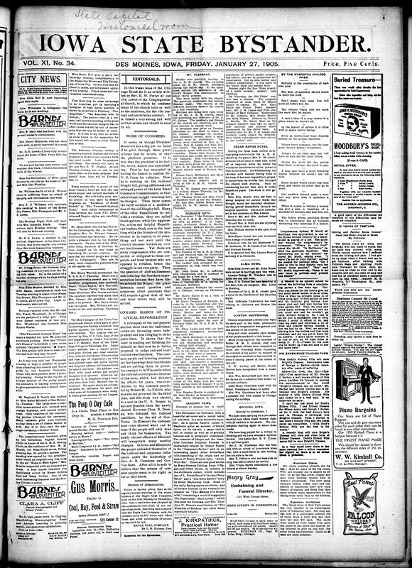 Contents include but are not limited to President Roosevelt's reform agenda faces major political hurdles, voters showing possible leaning towards reformation, community news (Dubuque, Cedar Rapids, etc.), huge advertisement for manufacturer’s outlet sale, some cynical philosophical aphorisms, Pittsburg Colonel donates money for five new Oklahoma churches, Russian ambassador donates silver cup for fencing tournament, and other topics.