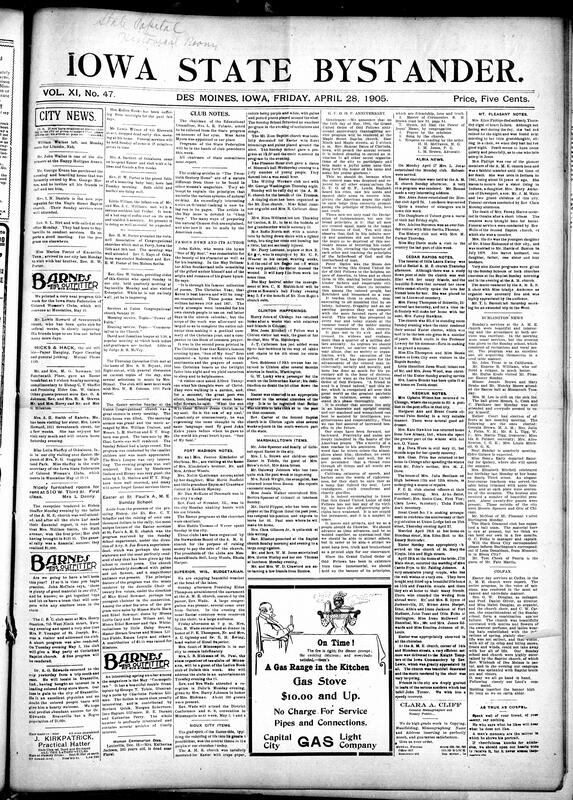Contents include but are not limited to community news (Fort Madison, Marshalltown, etc.), famous hymn made by John Keble, 62nd anniversary of the Grand United Order of Odd Fellows, county man charged with fraudulent banking, hospital wing in construction for the “insane” collapses, beef trust investigation in Des Moines, labor strike in Chicago, Russians cut cables in Haian to “prevent spying”, Russo-Japanese battle near Kaiyuan, fighting in Manchuria resumes, and other topics.