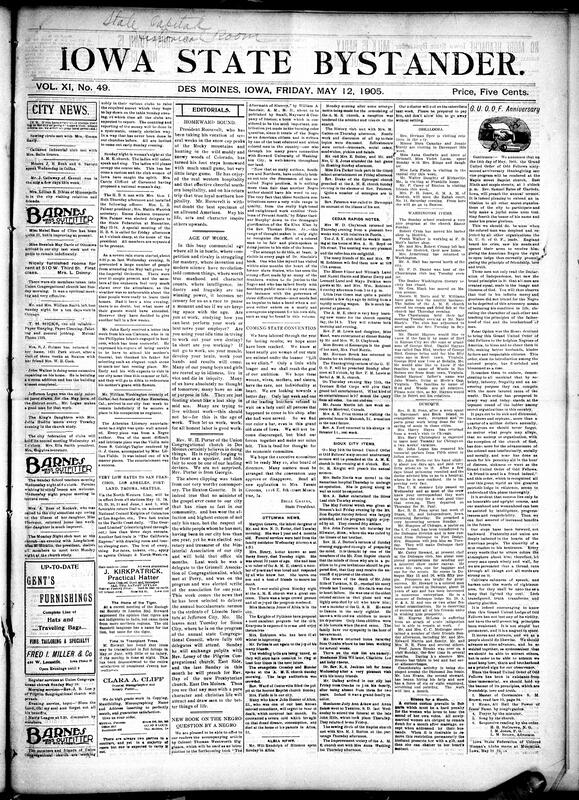 Contents include but are not limited to news about President Roosevelt’s recreational activities while he’s on vacation, editorial reflection on work, state convention to be held soon, community news (Ottumwa, Sioux City, etc.), continued news of the 62nd anniversary of the Grand United Order of Odd Fellows, milk quality test (from University Place) in Drake university reveals shockingly bad results, cyclone in Synder, Oklahoma leaves busy town as “cemetery”, French admirals repeatedly request Russian fleet to leave French waters, hostility towards France grows in Japan, and other topics.