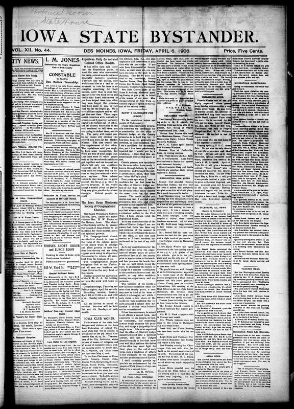 Contents include but are not limited to local social news (illnesses, visits, weddings, funerals), church services and religious programs (St. Paul A.M.E., Union Congregational, Corinthian Baptist), women’s clubs and auxiliaries (Carnation Club, Helping Hand Club), political updates (anti-Galveston charter efforts, civic appointments), cultural and educational events (lectures, musical programs, readings), tributes and obituaries (Rev. Graves’ mother, Mrs. Georgia Fears), fraternal and civic activities (Masons, Eastern Star), regional updates from Des Moines, Buxton, Albia, Colfax, Iowa City, and Washington, and other topics.