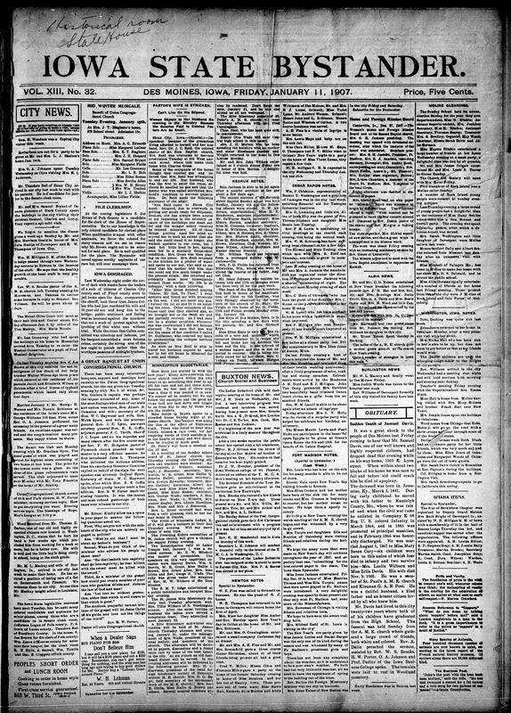 Contents include but not limited to a large banquet at Union Congregational Church featuring Governor Cummins, Attorney General Byers, and other prominent Iowans, celebrating interracial cooperation. Weddings such as George Watson and Nannie Robinson’s are reported, along with the funeral of young Walter Wilson. Community events include club meetings, musical performances, and revival lectures by Rev. W. S. Brooks. Editorials cover lynching in Charles City and advocate for Black candidates in state government roles. National commentary addresses poverty among Black clergy and Southern race politics, and other topics.