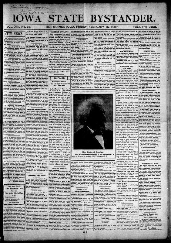 Contents include but not limited to church, club, and cultural events across Des Moines, including a Lincoln Day program by the David and Jonathan League and an upcoming reception at Corinthian Baptist Church. Recitals by Irene Howard and Marin Moore highlight musical talent. The Intellectual Improvement Club studies Paul Laurence Dunbar, while the Callahan and Cosmopolitan Art Clubs discuss racial progress. A correction is issued on Lincoln’s birth year. Political discussions continue via the Negro Republican Club, and editorials celebrate Thomas Bass’s recognition as an estate administrator. Keokuk and other towns report on obituaries, socials, and church updates, and other topics.