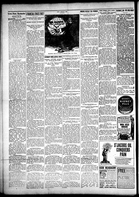 Contents include but not limited to numerous Des Moines updates on illness, travel, and weddings, including the marriage of Miss Ola Harris and Mr. Lee Holt. The Negro Lyceum held a program with literary papers and music, while the H.B.S. Reading Circle studied Africa. The Afro-American Council planned a debate on immigration as a solution to the race problem. A profile of Lee Welker, the first Black graduate of Yale from Iowa, was celebrated. National news notes Bishop Potter honoring Bishop Ferguson of Africa, and the death of Hon. John L. Waller, and other topics.