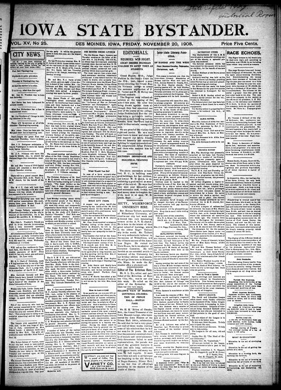 Contents include but not limited to Des Moines social and educational events, including club meetings, dinners, and concerts. The Negro Lyceum held vocal and oratorical contests, with Miss Florence Utter and Prof. Warrick among the winners. Mrs. Woods hosted the Intellectual Improvement Club, and Mrs. Carr entertained the H.B.S. Club. The Men’s League continued civic discussions, and musical circles formed a Choral Study Club to rehearse Coleridge-Taylor’s Hiawatha. National news praised Judge Perkins’ ruling admitting Black students to a Michigan veterinary college, and Rev. Horace Talbert of Wilberforce University visited Des Moines, and other topics.