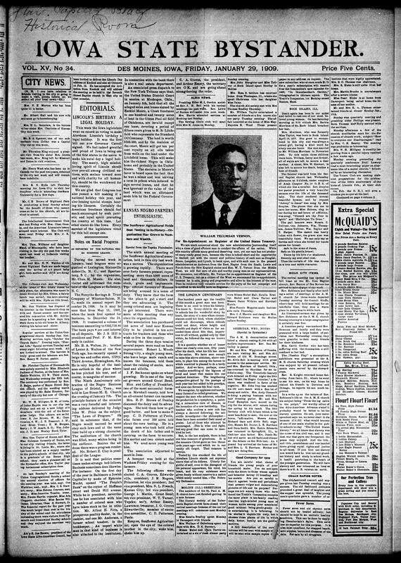 Contents include but not limited to local community news from Des Moines and surrounding towns reporting social visits, church activities, and personal milestones. There is coverage of racial progress with reports on Negro business leagues, agricultural associations in Kansas, and notable appointments such as a postmaster reappointment despite opposition. National news includes the rescue of survivors from a maritime disaster involving the Republic and Florida ships, political updates like the inauguration of Cuba’s president ending American provisional rule, and legal developments including indictments for fraud in Oklahoma. Other stories cover labor union control by socialists, natural disasters like earthquakes and storms, and cultural events honoring Lincoln’s birthday. The document also discusses scientific advances, health remedies, and social commentary. These are complemented by editorials on patriotism, race relations, and community uplift, and other topics.
