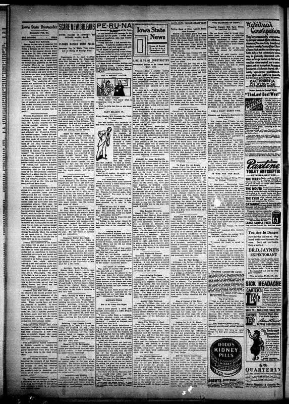 Contents include but not limited to local community news such as illness and funerals including that of Mr. Harry H. Hooker, social club meetings like the Cosmopolitan Literary Society and Callanan Club, and church events with detailed Easter services at various congregations. It reports on sports developments including baseball coaching in Des Moines and cultural visits by clubs to historical exhibits. There are political updates about legislation on city government plans in Minnesota and state budget discussions. The document also covers natural disasters like severe windstorms causing deaths and damage in Michigan and Ohio. Additionally, it highlights notable personal stories such as a millionaire closing his plant out of respect for a long-time employee and details about President Taft’s automobile choice. Other topics include Indian graveyard discoveries, railroad construction projects, and educational initiatives.