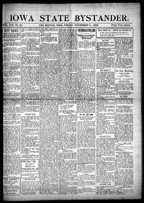 Contents include but not limited to a legislative committee report from a statewide African American bar association detailing denial of public accommodations, a failed bill to prohibit racial exclusion from incorporated schools with committee members naming opposition and describing legislative tactics, concerns about secret measures threatening civil and religious liberties and a proposed fund for legal defense, local city news items reporting illnesses, accidents, funerals, social visits, club meetings, church concerts and dedications with named ministers and programs, notices of sheriff sales and court actions with property descriptions, announcements of land and irrigation exposition exhibits and government participation with educational aims for homesteading and agriculture, and other topics.