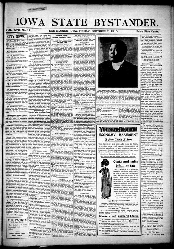 Contents include but are not limited to national and international headlines, state and local Iowa reporting, human-interest and humor columns, society and church notes, agricultural news and practical rural instruction, crime and accident reports, sports results and records, plus many commercial advertisements and classifieds; prominent items include coverage of the Los Angeles Times building explosion and its recovered victims, the Lorimer bribery investigation ordering senators to testify, numerous violent local incidents, transportation disasters, agricultural conferences and outreach market and land notices, social columns and local community news from Des Moines, Keokuk, Rock Island, Albia and other towns, medical and household remedy ads, fraternal and church meeting announcements, and a publisher's masthead with subscription and advertising rates altogether portraying a mix of serious reportage and local everday life aimed at the paper's African-American leadership in Iowa.
