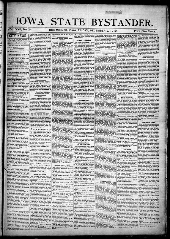 Contents include but are not limited to local newspaper issue blends community news, church and social events, organizational meetings and broader state/national items: it reports many Des Moines and Iowa social happenings (dinners, weddings, misionary and Iyceum programs, churhc repairs and choir notes), ministers' and editors conventions, fraternal and mutual-benefit society meetings, fundrasising rallies and civic appeals to local men to attend a moral/civic meeting. Public health coverage emphasizes a serious typhoid outbreak in Des Moines with state and federal health authorities called in, and other local incident include accidents, crimes, and obituries. The paper reprints national news briefs (Taft's presidency, Mexican unrest, shipping and railroad itesms). community columns from neighboring towns and plenty of classifieds and advertisements most notably long promotional testimonials for Madam T.D. Perkins's scalp and hair treatments alongside commerical notices for land, insurance, cruises, and professional services. Overall the issue mixes local human interest reporting and civic alerts with wide ranging ads and syndicated national snippets.