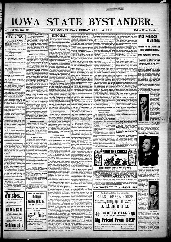 Contents include but are not limited to the Southern Aid Society, discrimmination in work, Easter, Buxton, Iowa, successful black buisnesses,