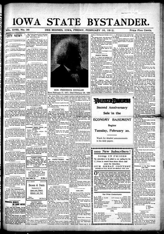 Contents included but are not limited to rich compilation of community news, social events, church activities, educational initiatives, and race-related commentary primarily focused on African American life in the early 20th century. It includes reports on church meetings, revival services, club organizations, and social gatherings across various cities such as Des Moines, Buxton, Peoria, and others. There are also discussions about racial progress, challenges like lawlessness within the community, economic self-help, education, and industrial development, including references to prominent figures and institutions like Frederick Douglass, Tuskegee Institute, and local pastors. Additionally, it covers political involvement, civic movements for better employment opportunities, and reflections on race relations both in the U.S. and abroad, with mentions of Liberia and the West Indies.