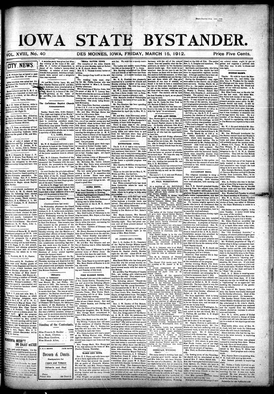 Contents included but are not limited to local news, social events, church activities, and community updates from various towns including Des Moines, Fort Madison, Mason City, St. Joseph, Davenport, and Clinton. The paper highlights religious meetings, educational progress, social clubs, and notable personal stories such as a heroic rescue by a young black boy. It also covers broader topics like the growth of African American business enterprises, racial demographics, and political involvement. There are editorials on race relations, education, health, and economic advancement, along with announcements about conventions, lectures, and entertainment events. Additionally, it includes advertisements for products and services relevant to the African American community at that time.