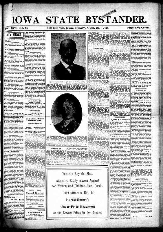Contents included but are not limited to local news such as social gatherings, church meetings, club activities, births, deaths, and marriages within Black communities in various cities like Des Moines, Keokuk, St. Joseph, and others. There are reports on political participation, including Republican state conventions with Black delegates, and candidacies for public office emphasizing fair treatment of African Americans. The text also covers cultural and educational efforts, such as dramatic clubs studying literature, intellectual improvement societies, and addresses by notable speakers. Health concerns like tuberculosis and rheumatism are mentioned alongside remedies popular at the time. A significant portion discusses race relations, slavery history in Georgia, and reflections on emancipation, highlighting both the hardships and dignities of Black life pre- and post-Civil War. The document touches on national issues, including debates over an emancipation exposition bill in the U.S. Senate, revealing contrasting views on race and segregation. Additionally, it recounts stories of individual achievements, such as Frederick Douglass’s rise from slavery to statesmanship, and contemporary legal and social advancements like appointing a Black probation officer in New York. 