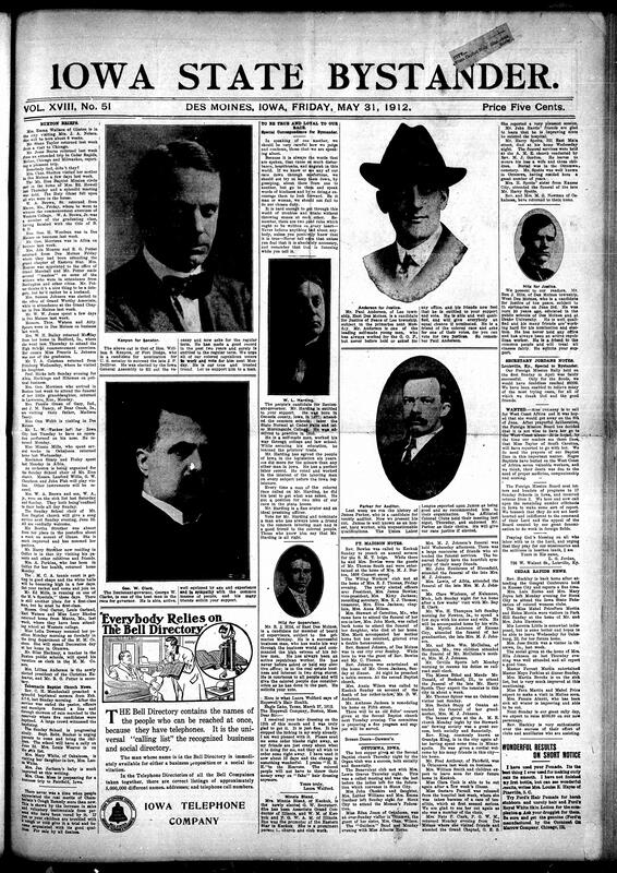 Contents include but are not limited to Republican candidate for railroad commissioner, pension and public building opinions, information about county treasurer candidates, senator candidates, coroner candidates, home phone advertisments, Board of Supervisors candidates, justice of the peace of Des Moines candidates, reorder candidates, superindent of Polk County candidates and other topics.