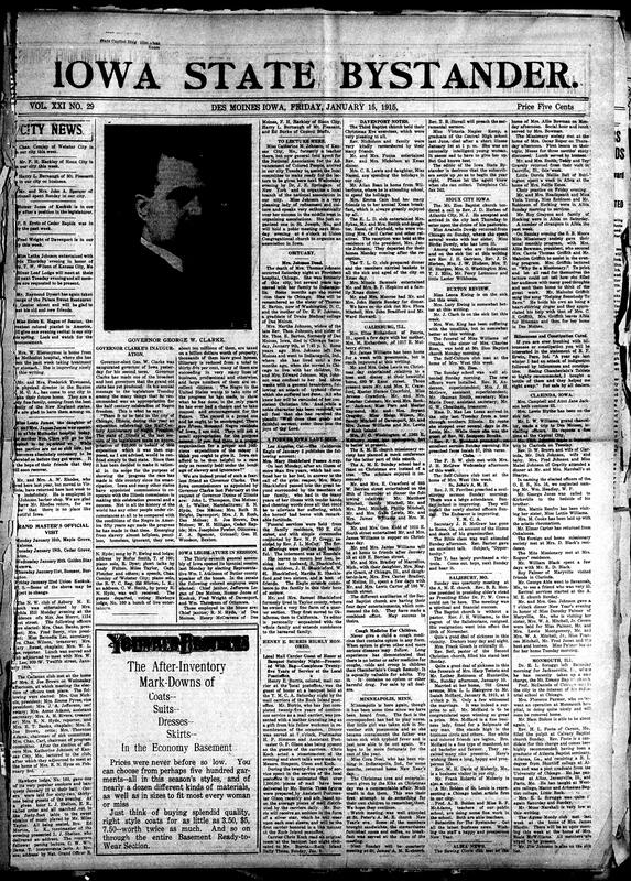 Contents include but are not limited to Spingarn speech on intermarriage and segregation propaganda a huge success, community news (Council Bluffs, Marshalltown, etc.), men’s clothing sale advertisement, food tips (sandwiches, meal prep, etc.), old surgical tool exhibition, moving shields advocated for warfare, and other topics.