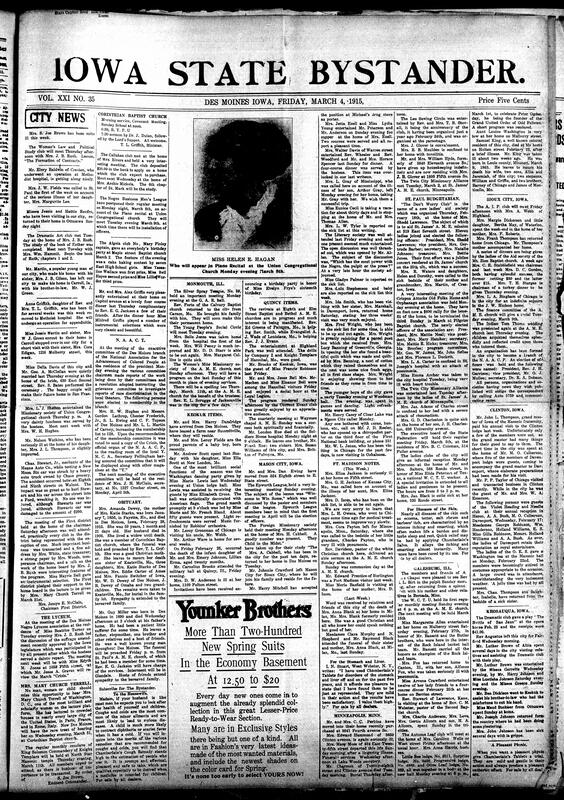 Contents include but are not limited to NAACP meeting on race discrimination in local theaters, community news (Ft. Madison, Keosauqua, etc.), food tips (water filtering, salad dressing, etc.), onion health benefits, British spy Baden-Powell writes about his experiences, effects of imagination on health, surgeons, cats, and other topics.