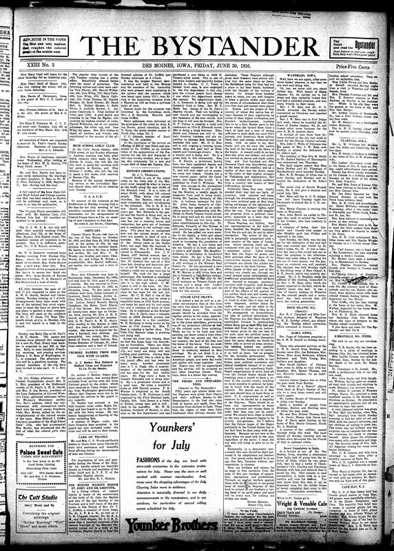 Contents include but are not limited to NAACP executive committee meeting canceled due to musicale, news editors’ observations on Black communities, color line drawn in U.S. Army excluding Black citizens from service, advocation for Black political activity, community news (Rock Island, Kirksville, etc.), German dye industry fights to regain market, Italian officer invents telemeter for “perfect” anti-aircraft gun aiming, and other topics.