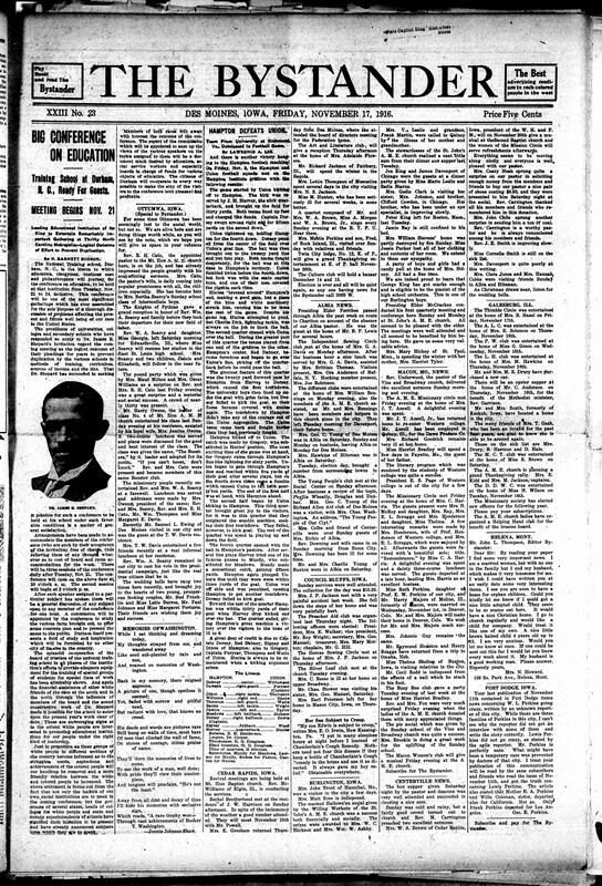 Contents include but are not limited to National Training School to host major education conference November 21-24, community news (Albia, Ottumwa, etc.), poem honoring Booker T. Washington’s legacy, Hampton football defeats Union 13-6, praise for Hampton Institute's physical director, Birmingham faces labor shortage as Black workers leave the South, and other topics.