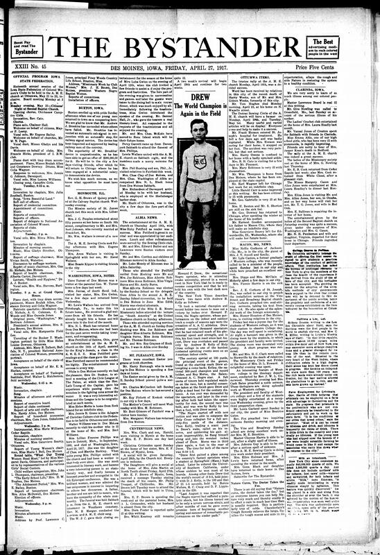 Contents include but are not limited to I.F.C.W.C. program for 16th annual session next month, community news (Buxton, Monmouth, etc.), Howard P. Drew, Black world champion sprinter, proves himself ready to resume competition, James E. Shepard urges wartime duty and seeks funds for school expansion, criticism of Black votes denial in the U.S., other topics.