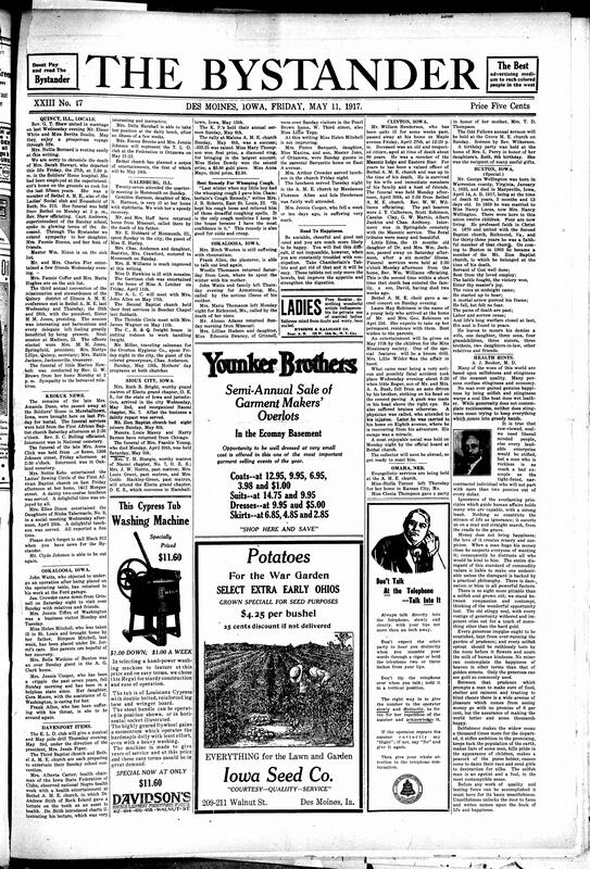 Contents include but are not limited to community news (Buxton, Sioux City, etc.), various advertisements, instructions on how to have clear phone calls, Southern communities face crisis as Black workers migrate North, NAACP conference in D.C. to award third Spingarn Medal, and other topics.