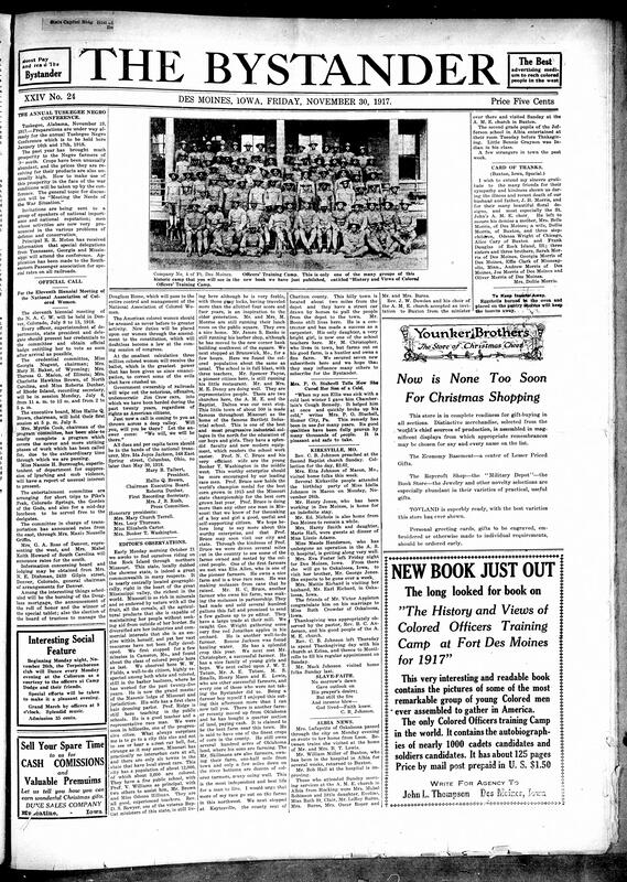Contents include but are not limited to upcoming Tuskegee Black Conference to discuss war needs, announcement of 11th biennial meeting of the N.A.C.W., news editor observations of Black communities in northern Missouri, community news (Kirksville, Albia, etc.), Des Moines Black community protest claim that they aren’t welcoming Southern Black migrators, and other topics.