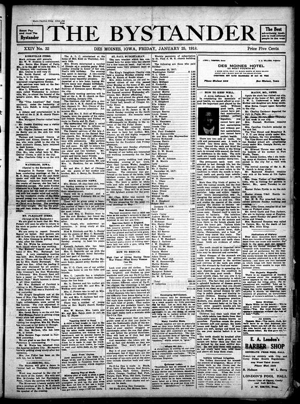 Contents include but are not limited to epidemic still continues in Kirksville, local A.M.E. church news, teeth health and hygiene tips, same frugality advertisement as last week’s issue, surge of employment for women even in East Asia, and other topics.