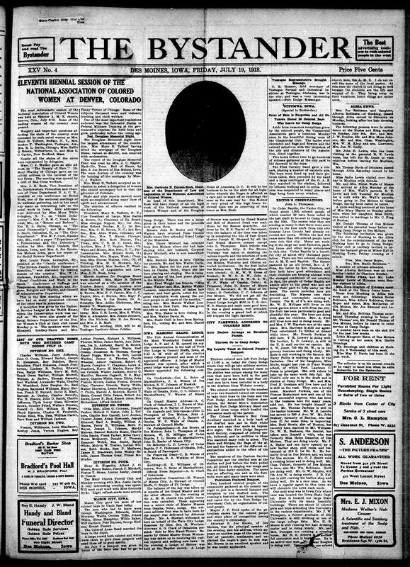 Contents include but are not limited to eleventh biennial N.A.C.W. session at Denver, Ottumwa honors 28 Black draftees departing for Camp Dodge, news editor observations and details of Iowa communities, list of drafted soldiers, A.M.E. church notes, and other topics.