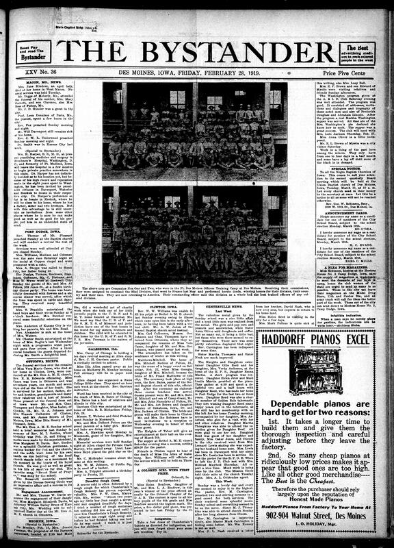 Contents include but are not limited to Macon, MO, reports community news, Black student wins D.A.R. history prize, Iowa Black Baptist churches called to second quarterly board meeting March 11, Iowa communities active with church events, memorials, social gatherings, and other topics.