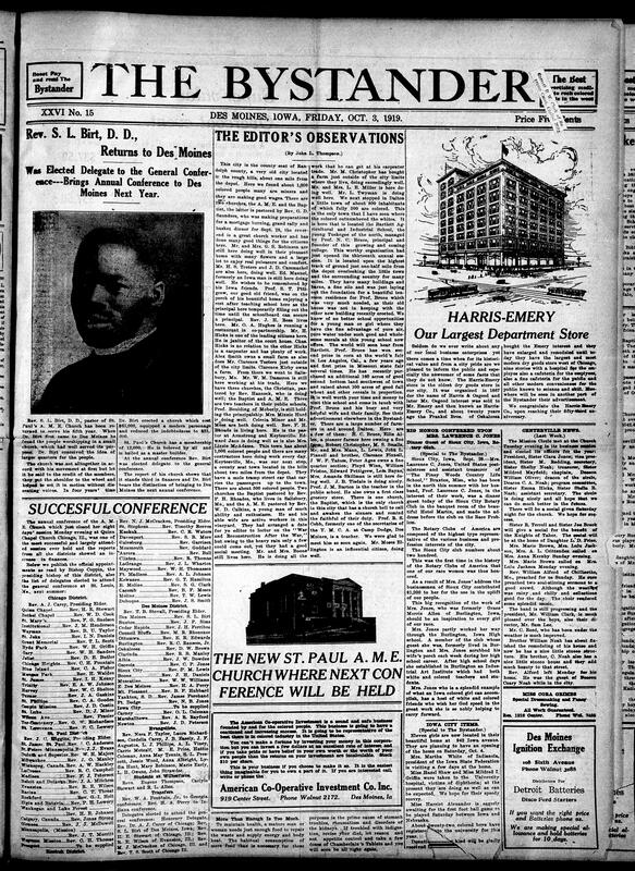 Contents include but are not limited to previous pastor returns to Des Moines, more news editor observations about Black communities, highlighting their education and farming, Des Moines' oldest and largest department store celebrates 53 years, and other topics.