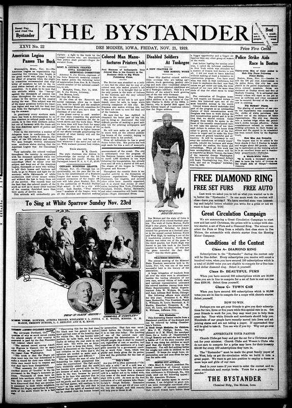 Contents include but are not limited to American Legion's state-level eligibility policy excludes Black veterans, Paul Simmons, Black man, manufactures quality printing ink, Tuskegee Institute aids disabled Black soldiers with vocational education, Boston police strike leads to hiring 37 Black officers, and other topics.
