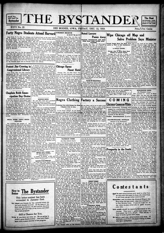 Contents include but are not limited to 40 Black students enrolled in Harvard, Black firemen gain equal contract with white counterparts, Chicago's Black prosperity troubles Southerners, NAACP protests Jim-Crow segregation in Congressional Library, Black-owned dress factory, thriving in Harlem, and other topics.