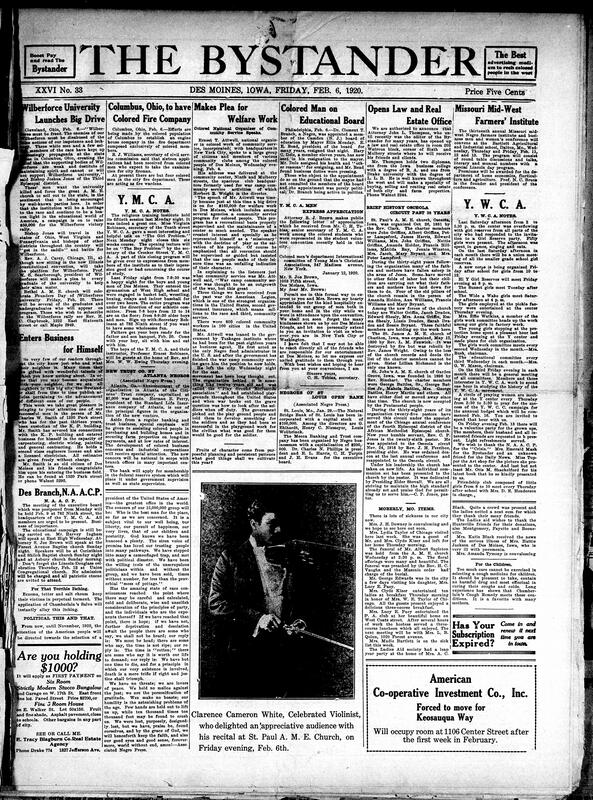 Contents include but are not limited to Wilberforce University fights to keep itself open, Black man starts his own general contracting business in Des Moines, Columbus, Ohio, seeks to establish an all-Black fire company, Ernest T. Attwell advocates for welfare and community service work for Black people, and other topics.