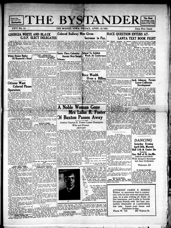 Contents include but are not limited to Black railway workers get a pay increase, debates in Atlanta over history textbook's portrayal of race, Black citizens demand colored phone operators in New York, Black colonists in Santa Clara, Mexico, embrace new “better” economic system, special Wabash railway car to St. Louis General Conference, and other topics.