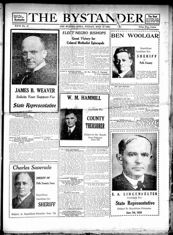Contents include but are not limited to republican primary candidates, Methodist Episcopal church elects two Black people as Bishops for the first time, Black man nominated for governor of Arkansas, disobedience of local orders due to a difference in school terms between Black and White schools, and other topics.
