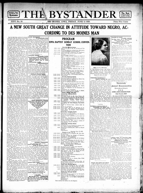 Contents include but are not limited to NAACP meeting in Atlanta, Georgia, supposedly to bring about historical change in interracial relations, four Black graduates from State University of Iowa, White author writes about a supposed upcoming war between races that will “make the world war small in comparison”, thousands visit Theodore Roosevelt’s grave, and other topics.