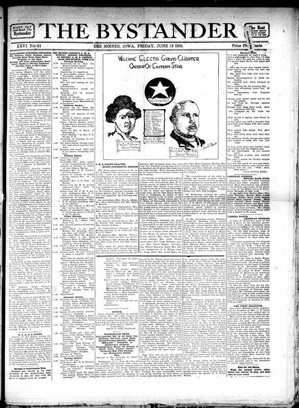 Contents include but are not limited to full program for Des Moines NAACP Sunday School, National Negro Business League meeting shows great progress, Iowa Eastern Star holds successful thirteenth annual session, Anti-lynching bill up for consideration, Liberia offers farm land to Black Americans in return for their labor, and other topics.