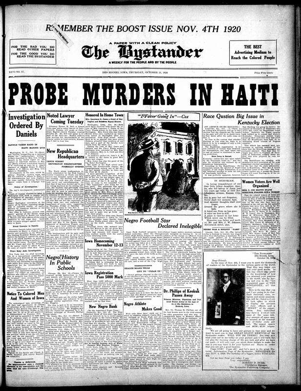Contents include but are not limited to investigation about murders allegedly caused by marines in Haiti, reminder for Black people to register in Iowa, Kentucky potentially a swing state, praise for Iowan Black women voters for their organization, Black athlete performances, and other topics.