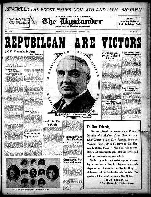 Contents include but are not limited to the announcement of the winner of the U.S. presidential elections (going to Warren G. Harding, Republican Party) by a huge landslide, Southern representation being reduced due to census changes, influx of immigrants from Europe and Mexico, Alabama receives funding for Black education, and other topics.