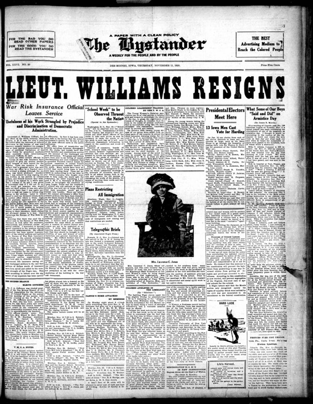 Contents include but are not limited to army lieutenant leaving due to prejudice by white superiors, proposition to restrict all immigration asked by Washington chairman, list of President Harding voters in Iowa, and other topics.