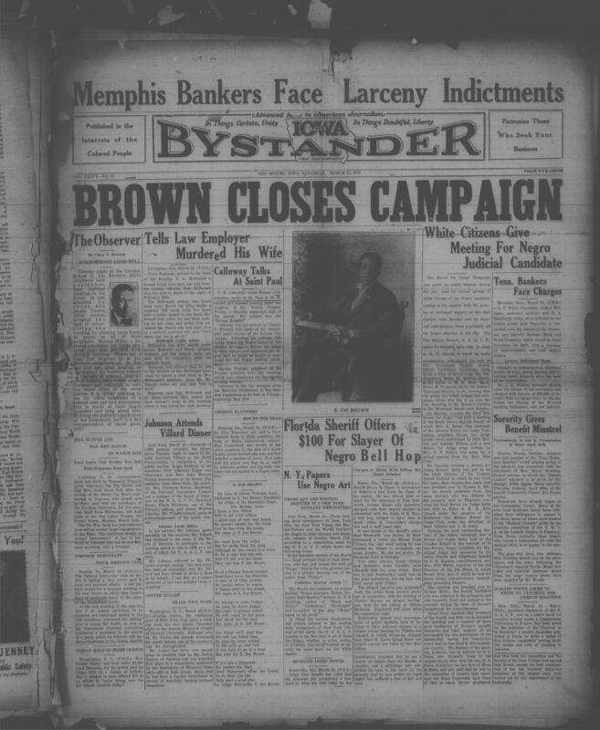Contents include but are not limited to diverse community groups strongly support judicial candidate S. Joe Brown, Memphis bank officials indicted for embezzlement after institution's massive failure, Delta Sigma Theta sorority plans professional benefit minstrel show, sheriff offers reward for fugitive detective indicted for bellhop's murder, Alabama servant testifies wealthy employer murdered wife and moved body, and other topics.