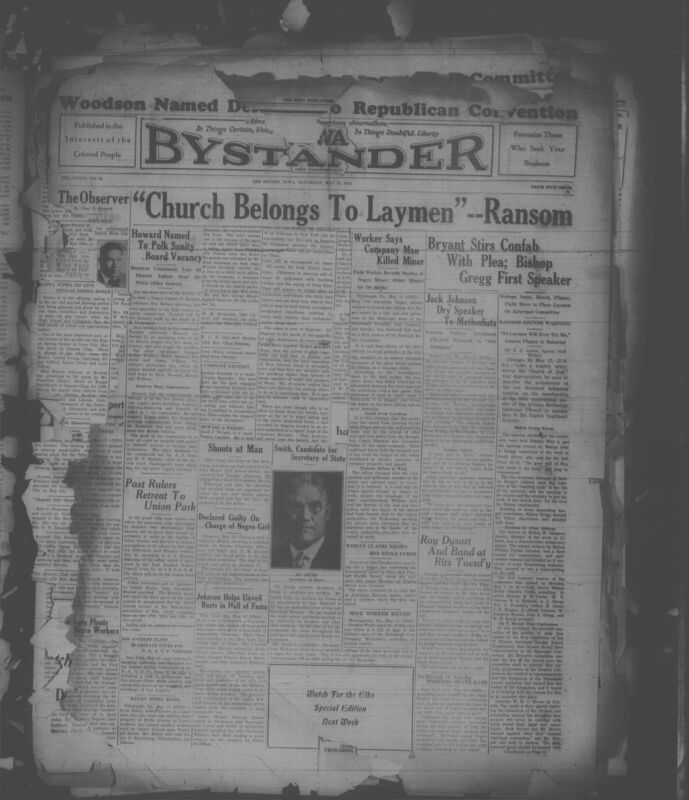 Contents include but are not limited to Ira T. Bryant demands laymen representation at A.M.E. General Conference, Black miners strike after coal policeman murders non-union worker, boxer Jack Johnson advocates prohibition at Methodist church event, attorney Charles P. Howard appointed to Polk County insanity commission, local Elks council hosts Union Park dance before regional convention, and other topics.