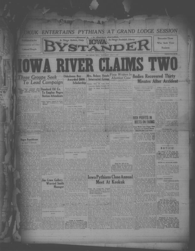 Contents include but are not limited to student and school teacher drown in Iowa River accident, U.S. sugar beet industry yields massive profits and agricultural benefits, defendants in famous New York abortion case freed lacking evidence, Alice Dunbar-Nelson appointed executive secretary of American Interracial Peace Committee, three Black political factions vie to lead Hoover-Curtis voting campaign, Urban League appeal leads Standard Oil to hire Black attendants, and other topics.