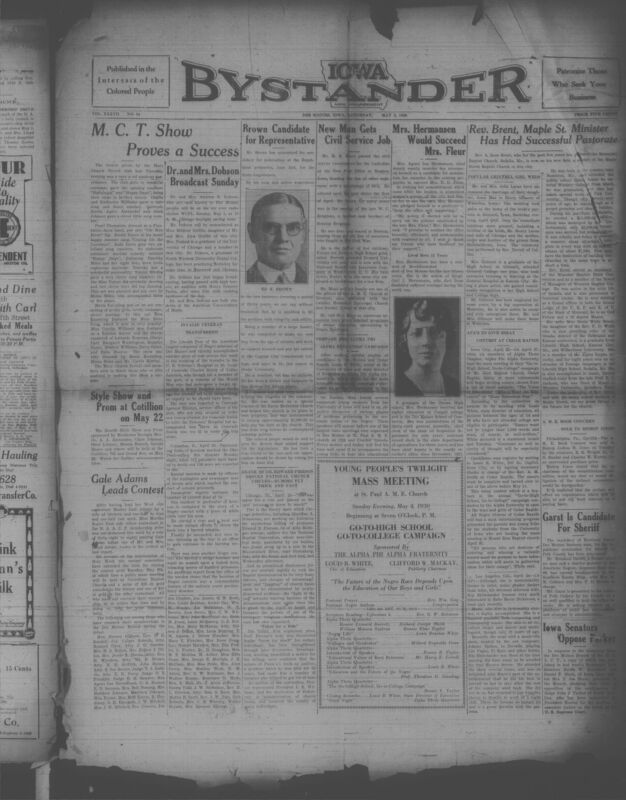 Contents include but are not limited to MCT show is a success, Brown candidate for representative, New man gets civil service job, Dr and Mrs. Dobson broadcast Sunday, Gale Adams leads contest, Iowa senator opposes Parker, and other topics. 