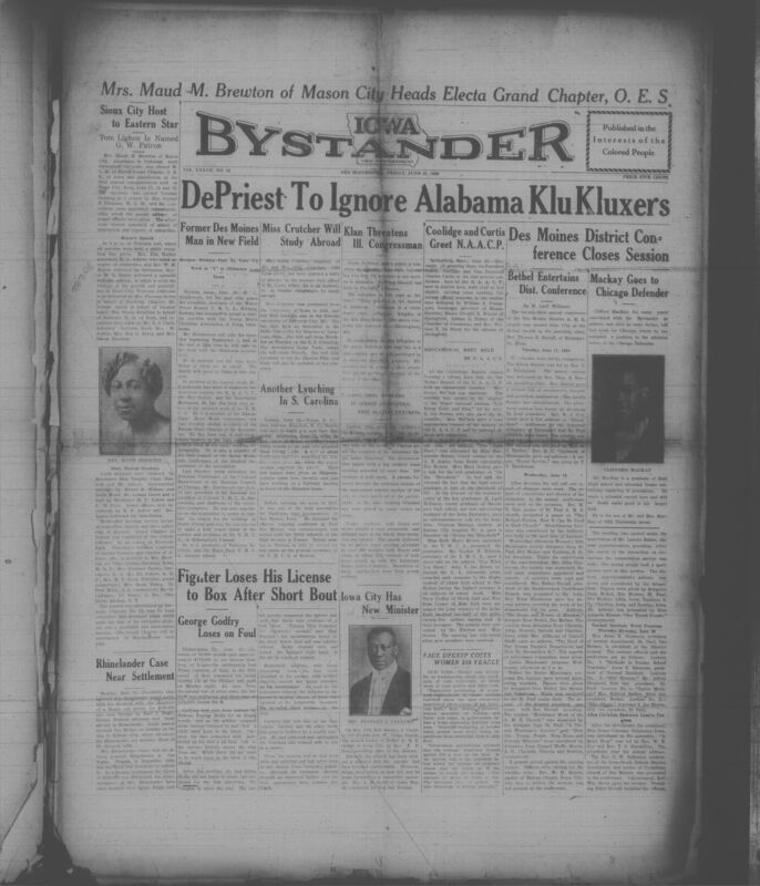 Contents include but are not limited to Mrs. Maud Brewton Heads Electa Grand Chapter O.E.S., DePriest-To Man in New Field, Rhinelander Case Near Settlement, Another Lynching, Canton Ohio Demonstration, Alabama Klan Greets N.A.A.C.P., Meet Held by N.A.A.C.P., Face Upkeep Costs Women $50 Yearly, and other topics. 
